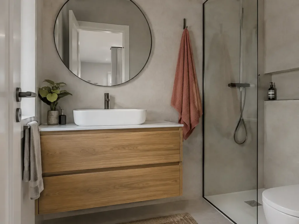 Baño reformado con ducha y mampara de cristal